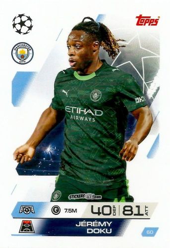 Figurina Jérémy Doku - UEFA Champions League & Europa League 2025-2026. Match Attax
 n. 60 - Topps