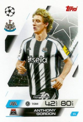 Cromo Anthony Gordon - UEFA Champions League & Europa League 2025-2026. Match Attax
 n. 81 - Topps