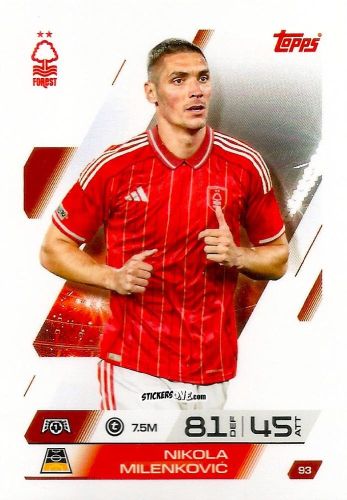 Cromo Nikola Milenkovic - UEFA Champions League & Europa League 2025-2026. Match Attax
 n. 93 - Topps