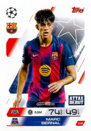 Sticker Marc Bernal - UEFA Champions League & Europa League 2025-2026. Match Attax
 n. 106 - Topps