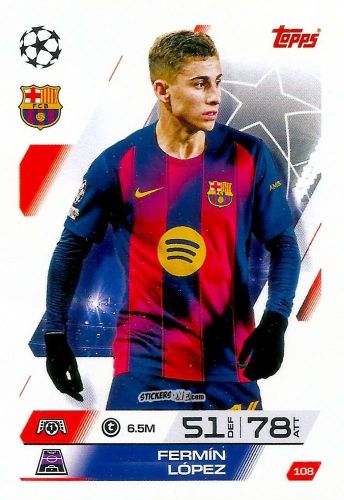 Sticker Fermín López - UEFA Champions League & Europa League 2025-2026. Match Attax
 n. 108 - Topps