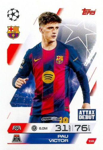 Figurina Pau Victor - UEFA Champions League & Europa League 2025-2026. Match Attax
 n. 116 - Topps