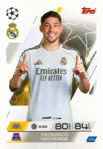 Cromo Federico Valverde - UEFA Champions League & Europa League 2025-2026. Match Attax
 n. 129 - Topps
