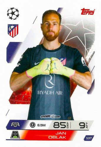 Cromo Jan Oblak - UEFA Champions League & Europa League 2025-2026. Match Attax
 n. 137 - Topps