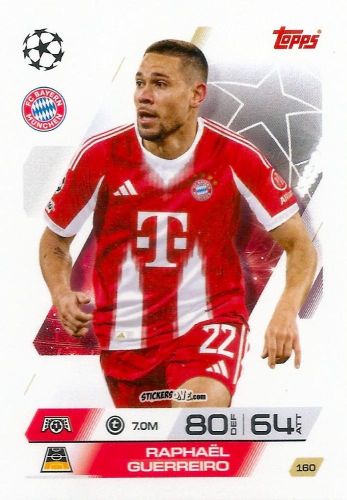 Cromo Raphaël Guerreiro - UEFA Champions League & Europa League 2025-2026. Match Attax
 n. 160 - Topps