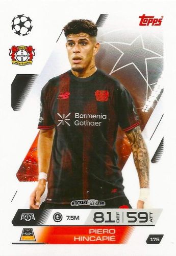 Figurina Piero Hincapié - UEFA Champions League & Europa League 2025-2026. Match Attax
 n. 175 - Topps