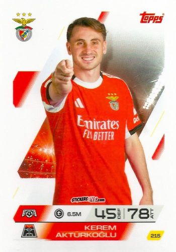 Cromo Kerem Aktürkoğlu - UEFA Champions League & Europa League 2025-2026. Match Attax
 n. 215 - Topps