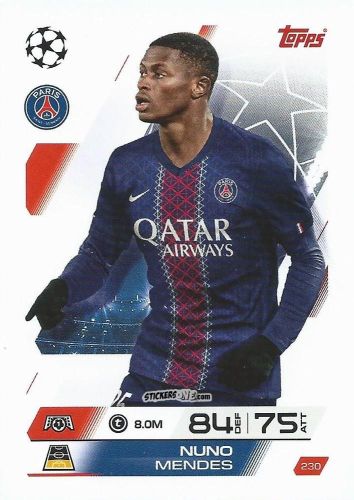 Figurina Nuno Mendes - UEFA Champions League & Europa League 2025-2026. Match Attax
 n. 230 - Topps