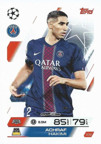 Cromo Achraf Hakimi - UEFA Champions League & Europa League 2025-2026. Match Attax
 n. 232 - Topps