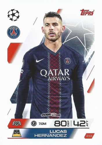 Cromo Lucas Hernández - UEFA Champions League & Europa League 2025-2026. Match Attax
 n. 233 - Topps