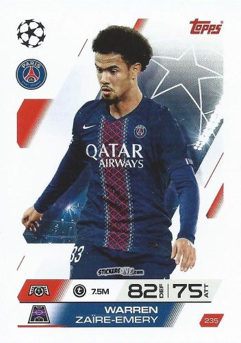 Cromo Warren Zaïre-Emery - UEFA Champions League & Europa League 2025-2026. Match Attax
 n. 235 - Topps