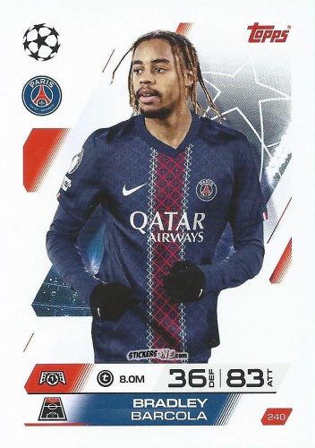 Figurina Bradley Barcola - UEFA Champions League & Europa League 2025-2026. Match Attax
 n. 240 - Topps