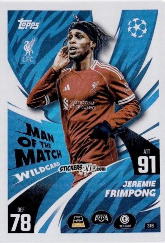 Figurina Jeremie Frimpong - UEFA Champions League & Europa League 2025-2026. Match Attax
 n. 316 - Topps