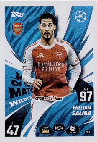 Figurina William Saliba - UEFA Champions League & Europa League 2025-2026. Match Attax
 n. 317 - Topps