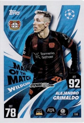 Figurina Alejandro Grimaldo - UEFA Champions League & Europa League 2025-2026. Match Attax
 n. 330 - Topps