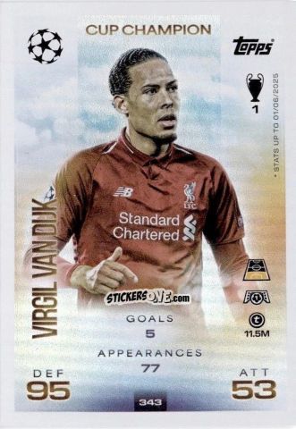 Sticker Virgil van Dijk - UEFA Champions League & Europa League 2025-2026. Match Attax
 n. 343 - Topps