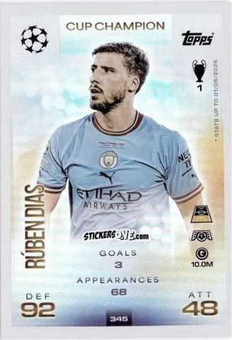 Cromo Rúben Dias - UEFA Champions League & Europa League 2025-2026. Match Attax
 n. 345 - Topps