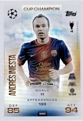 Figurina Andrés Iniesta - UEFA Champions League & Europa League 2025-2026. Match Attax
 n. 350 - Topps