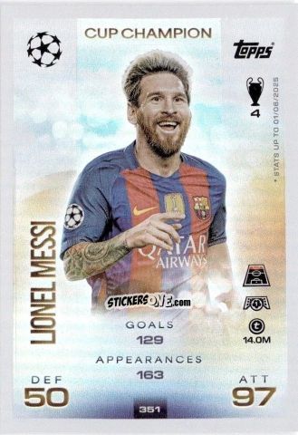 Sticker Lionel Messi - UEFA Champions League & Europa League 2025-2026. Match Attax
 n. 351 - Topps