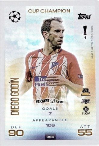 Cromo Diego Gódin - UEFA Champions League & Europa League 2025-2026. Match Attax
 n. 355 - Topps