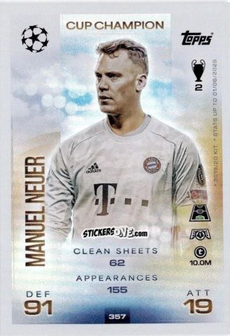 Figurina Manuel Neuer - UEFA Champions League & Europa League 2025-2026. Match Attax
 n. 357 - Topps