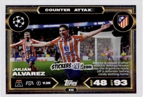 Cromo Julián Alvarez - UEFA Champions League & Europa League 2025-2026. Match Attax
 n. 412 - Topps