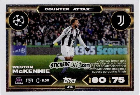 Figurina Weston McKennie - UEFA Champions League & Europa League 2025-2026. Match Attax
 n. 414 - Topps