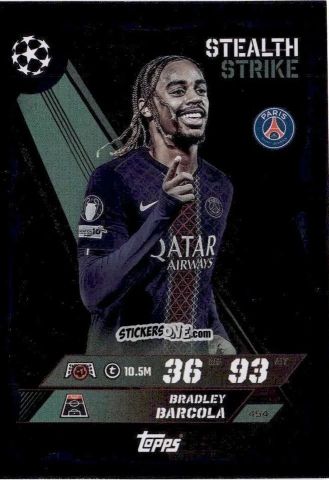 Figurina Bradley Barcola - UEFA Champions League & Europa League 2025-2026. Match Attax
 n. 454 - Topps