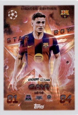 Figurina Gavi - UEFA Champions League & Europa League 2025-2026. Match Attax
 n. LE14 - Topps