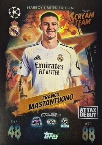 Cromo Franco Mastantuono - UEFA Champions League & Europa League 2025-2026. Match Attax
 n. ST-LE1 - Topps