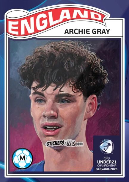 Sticker Archie Gray - Living Set Soccer Uefa Euro U-21 2025 n. 6 - Topps