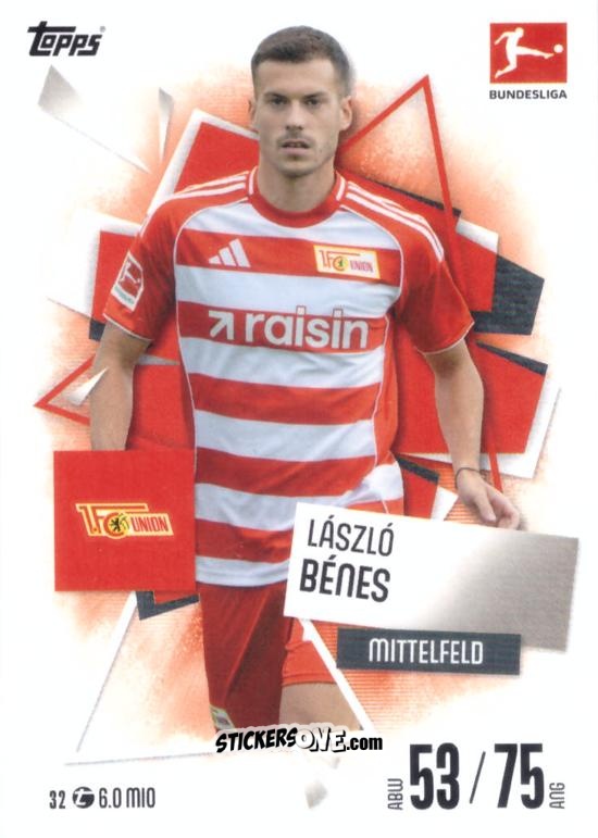 Cromo László Bénes - German Fussball Bundesliga 2025-2026. Match Attax n. 32 - Topps