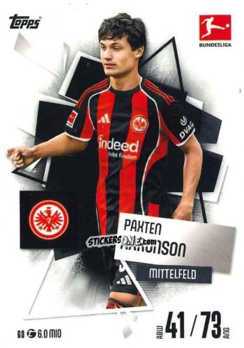 Cromo Paxten Aaronson - German Fussball Bundesliga 2025-2026. Match Attax n. 60 - Topps