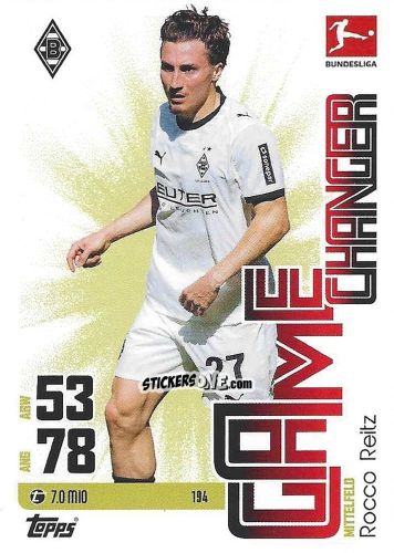 Figurina Rocco Reitz - German Fussball Bundesliga 2025-2026. Match Attax n. 194 - Topps