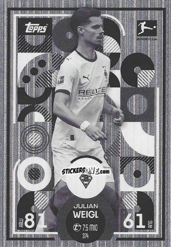 Figurina Julian Weigl - German Fussball Bundesliga 2025-2026. Match Attax n. 374 - Topps