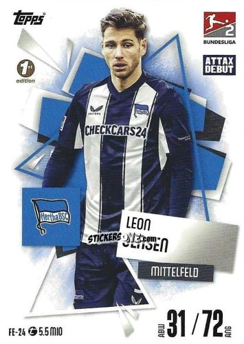 Cromo Leon Jensen - German Fussball Bundesliga 2025-2026. Match Attax n. FE-24 - Topps