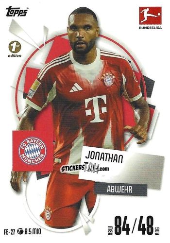 Figurina Jonathan Tah - German Fussball Bundesliga 2025-2026. Match Attax n. FE-27 - Topps