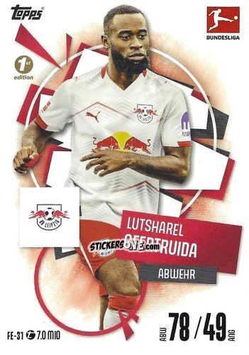 Cromo Lutsharel Geertruida - German Fussball Bundesliga 2025-2026. Match Attax n. FE-31 - Topps