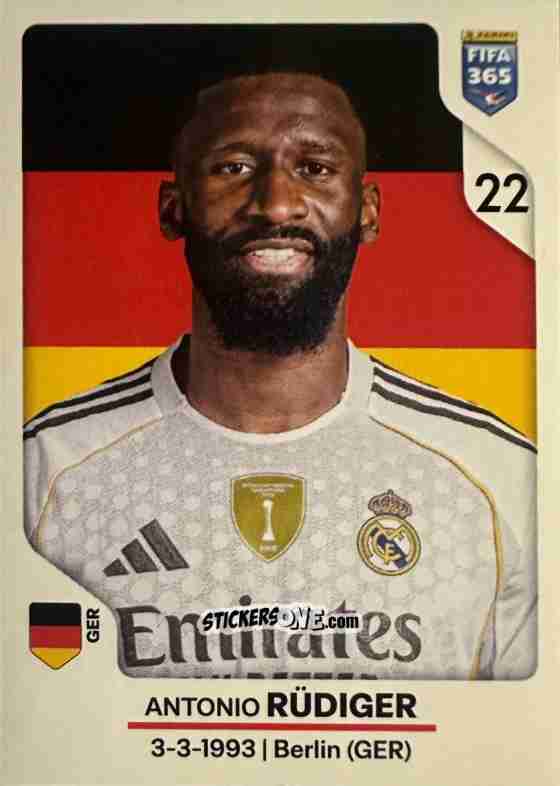 Figurina Antonio Rüdiger - Fifa 365 2026 n. 498 - Panini