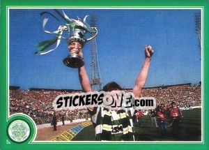 Sticker Captain Fantastic, Roy Aitken, hoists the Scottish Cup