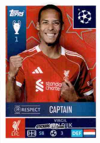 Sticker Virgil van Dijk - UEFA Champions League 2025-2026
 n. 253 - Topps