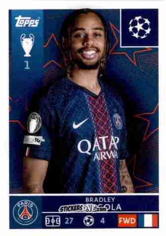 Figurina Bradley Barcola - UEFA Champions League 2025-2026
 n. 367 - Topps