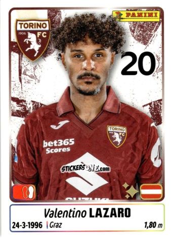 Cromo Valentino Lazaro - Calciatori 2025-2026 n. 443 - Panini