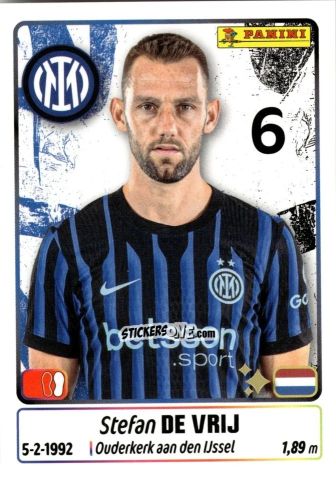 Cromo Stefan De Vrij - Calciatori 2025-2026 n. 223 - Panini
