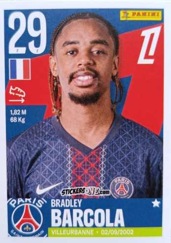 Figurina Bradley Barcola - Foot Ligue 1 2025-2026
 n. 446 - Panini