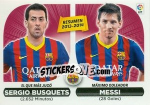 Sticker Resumen Fc Barcelona (24) (Sergio Busquets / Lionel Messi) - Liga Spagnola 2014-2015 n. 114 - Colecciones ESTE