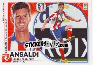 Cromo 39 Ansaldi (Atlético de Madrid) - Liga Spagnola 2014-2015 - Colecciones ESTE