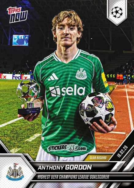 Cromo Anthony Gordon - Now Uefa Champions League 2025-2026 n. 92 - Topps