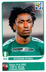 Sticker Dickson Etuhu - FIFA World Cup South Africa 2010 n. 136x - Panini