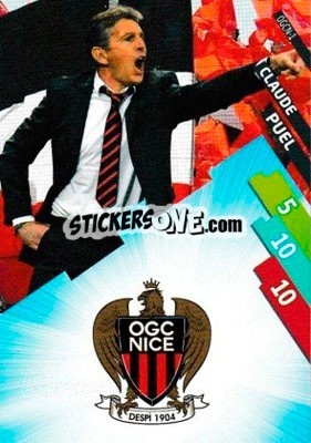 Sticker Claude Puel/LOGO - FOOT 2014-2015. Adrenalyn XL n. OGCN-1 - Panini